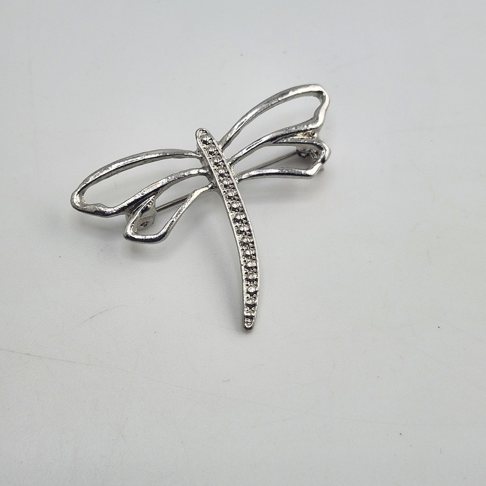 Unsigned Silver Tone Openwork Dragonfly Brooch Pin Fashion Jewelry